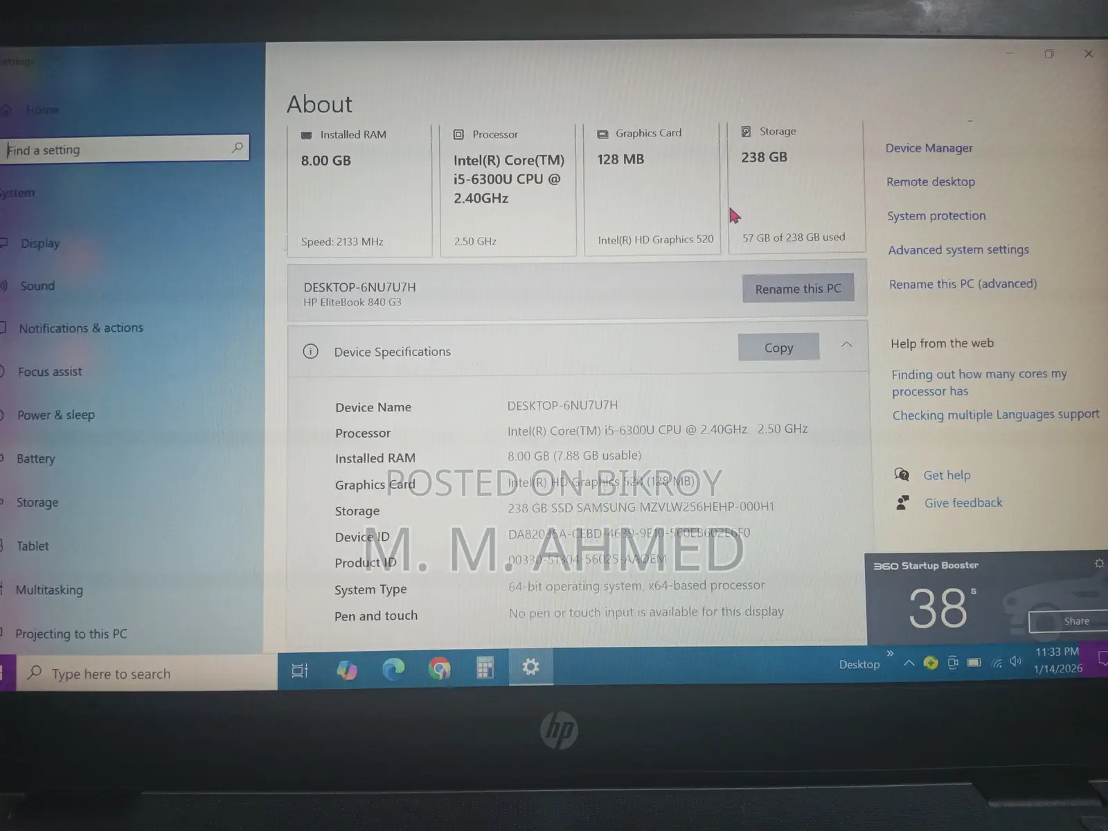 Laptop HP EliteBook 840 G3 8GB Intel Core I5 SSD 256GB