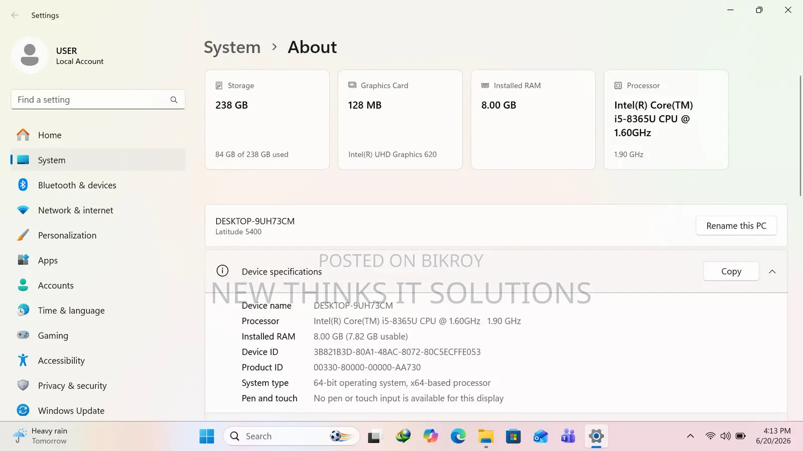 Laptop Dell Latitude 5400 8GB Intel Core I5 SSD 256GB