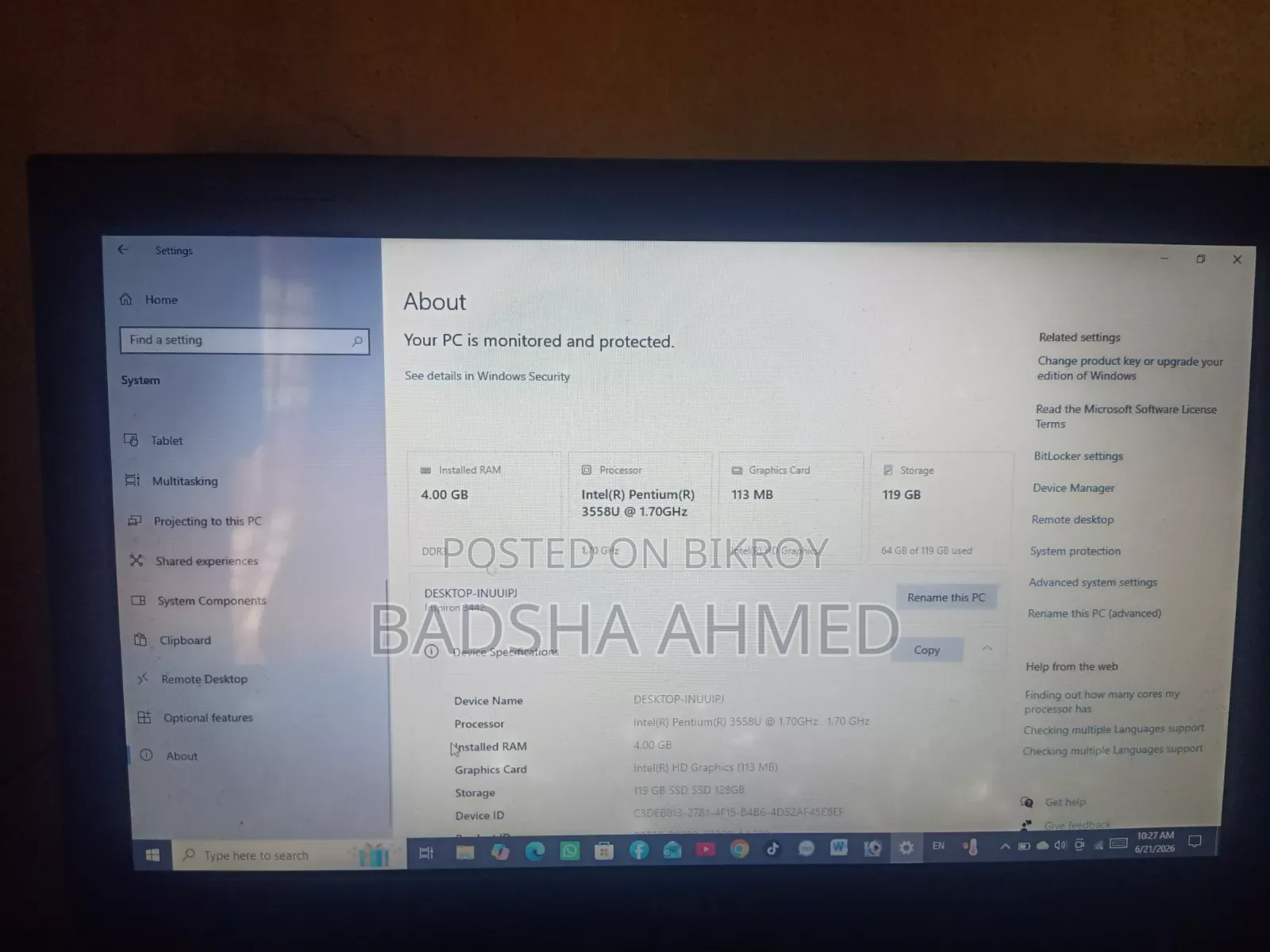 ল্যাপটপ ডেল ৪জিবি ইন্টেল পেন্টিয়াম ইএমএমসি ১২৮জিবি