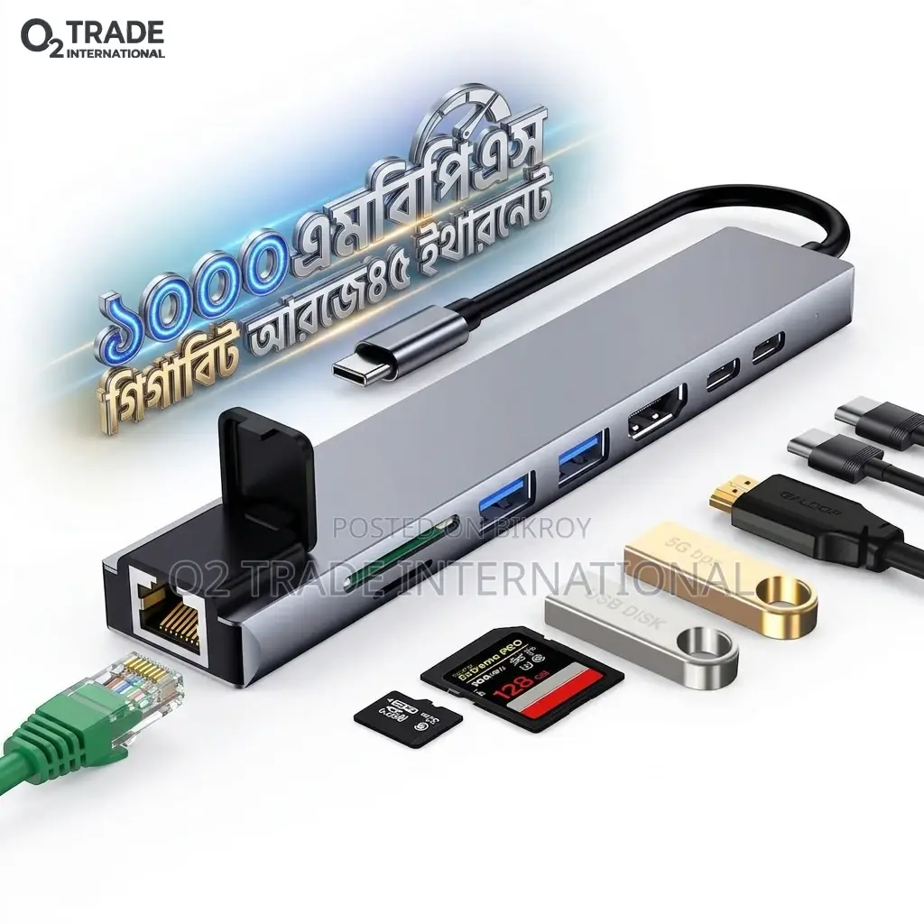 8-in-1 Gigabit Rj45 Type C Hub Hdmi, 87w Pd, Usb 3.0, Sd/Tf