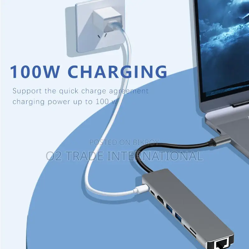 8-in-1 Gigabit Rj45 Type C Hub Hdmi, 87w Pd, Usb 3.0, Sd/Tf