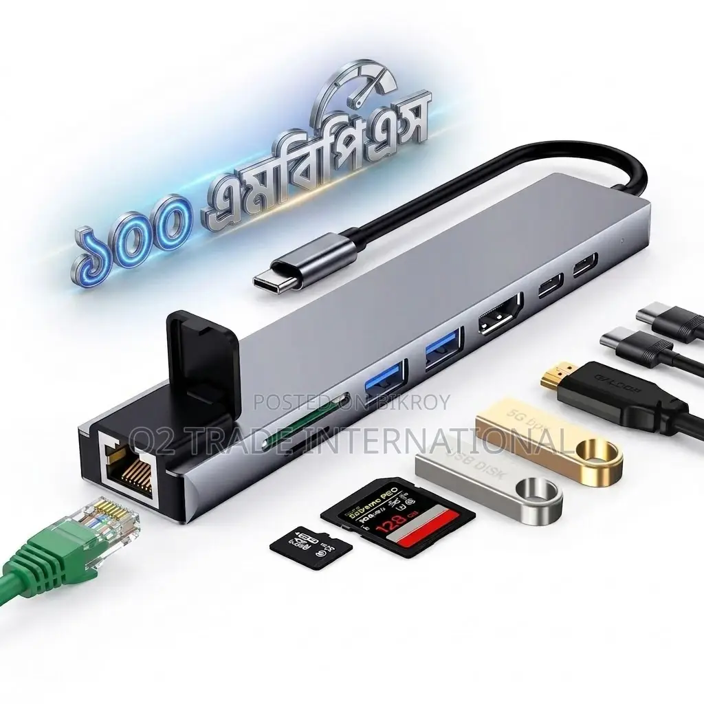 USB-C Hub 8-in-1 Docking Station HDMI, RJ45 Ethernet, USB 3.0, SD/TF
