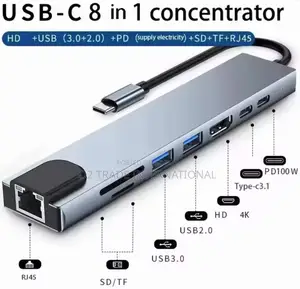 USB-C Hub 8-in-1 Docking Station HDMI, RJ45 Ethernet, USB 3.0, SD/TF