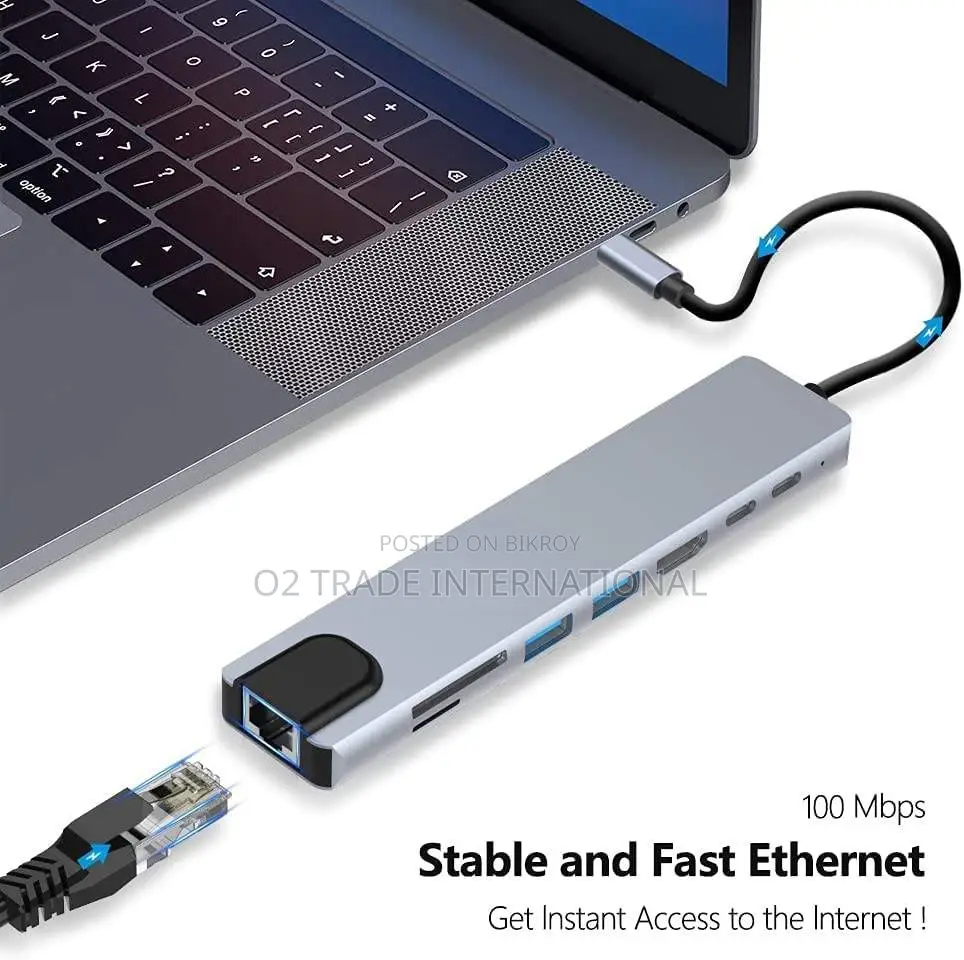 USB-C Hub 8-in-1 Docking Station HDMI, RJ45 Ethernet, USB 3.0, SD/TF