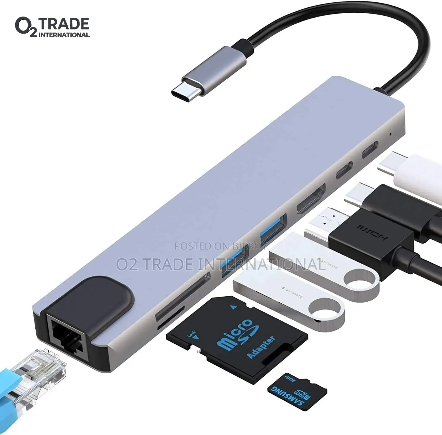 USB-C Hub 8-in-1 Docking Station HDMI, RJ45 Ethernet, USB 3.0, SD/TF