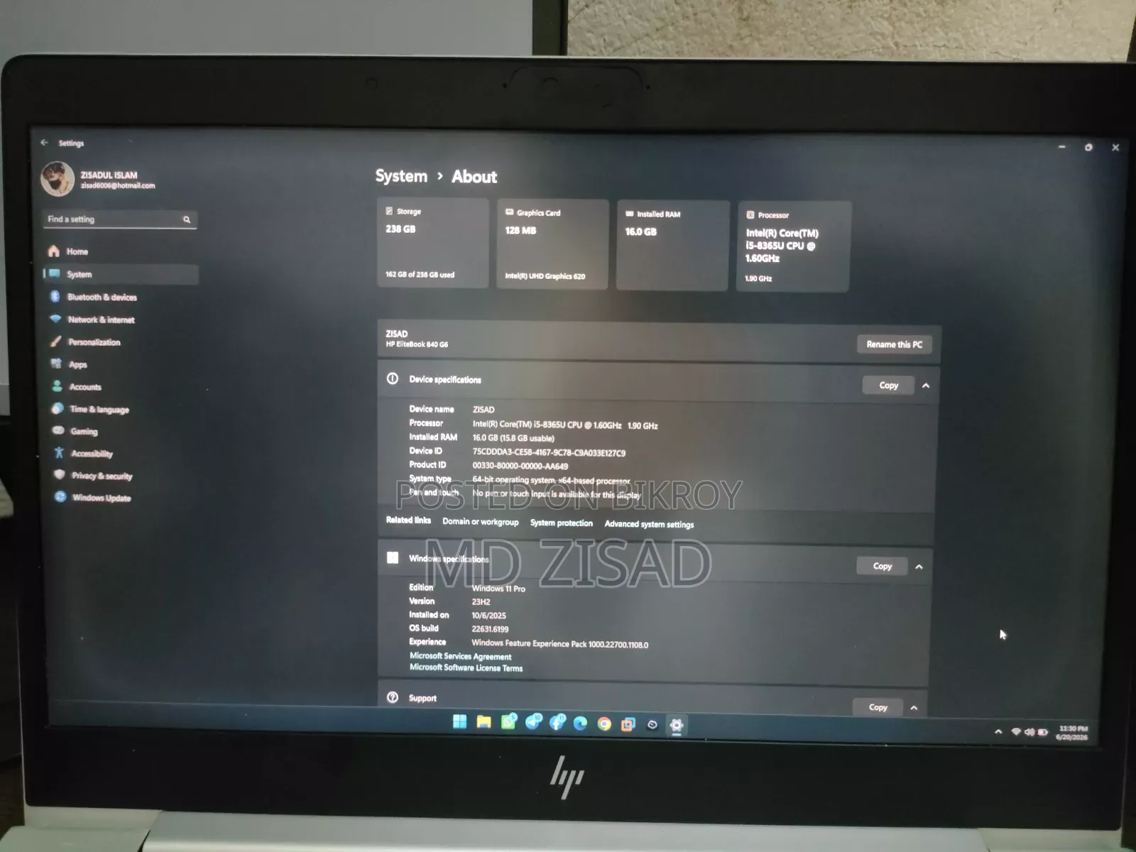 Laptop HP EliteBook 840 G6 16GB Intel Core I5 SSD 256GB