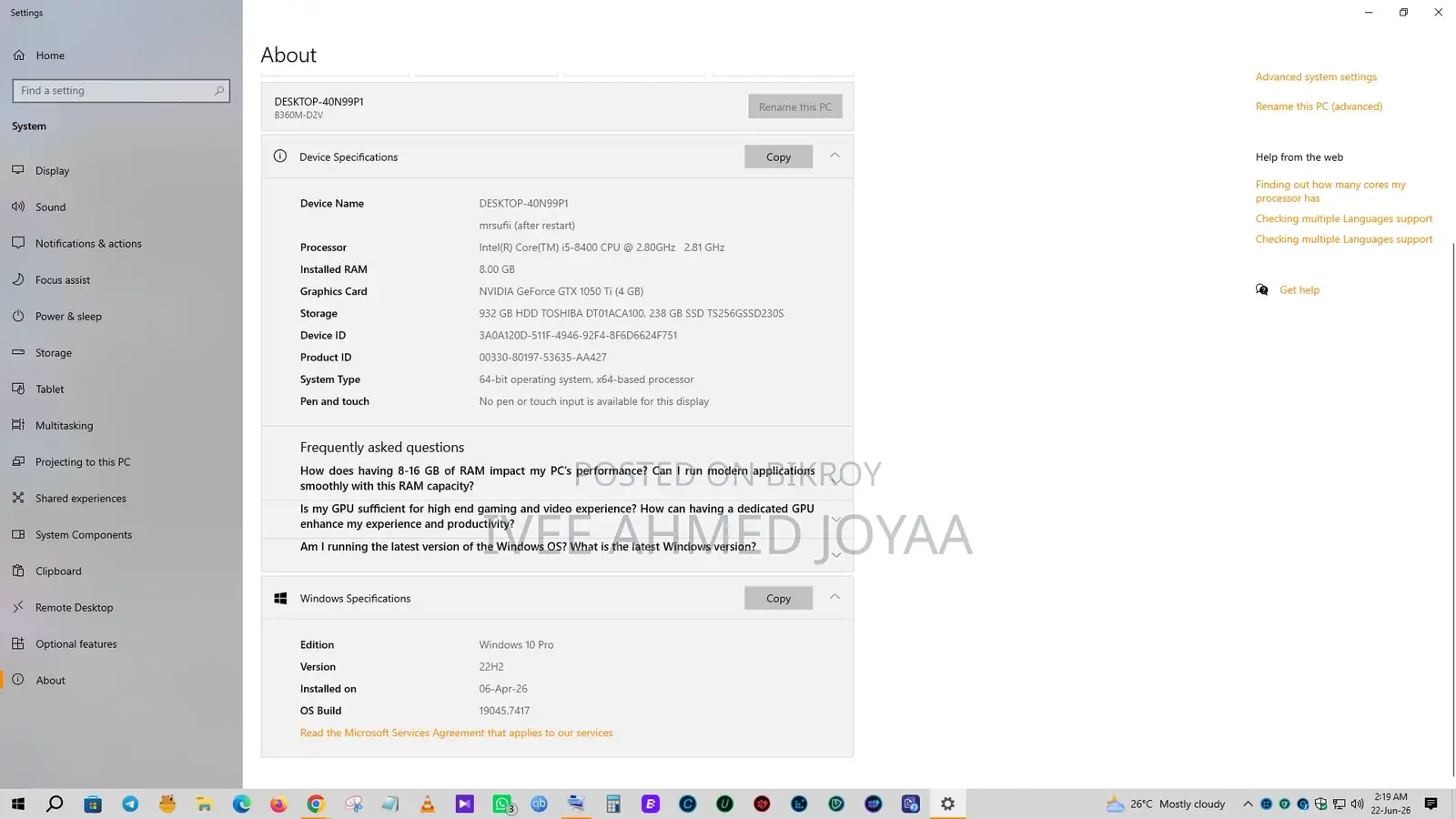 Gigabyte GB-BNi7G4-1050Ti 8GB Intel Core i5 HDD+SSD 256GB