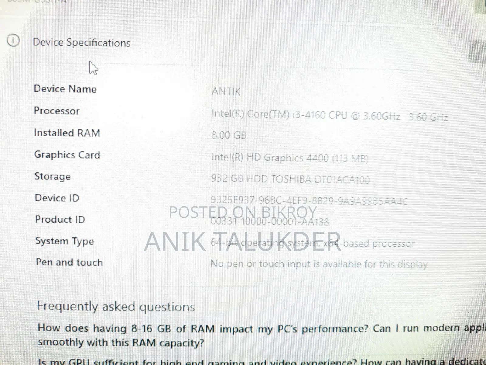 Desktop Computer Gigabyte GB-BRi7H-8550 8GB Intel Core i3 HDD 1TB