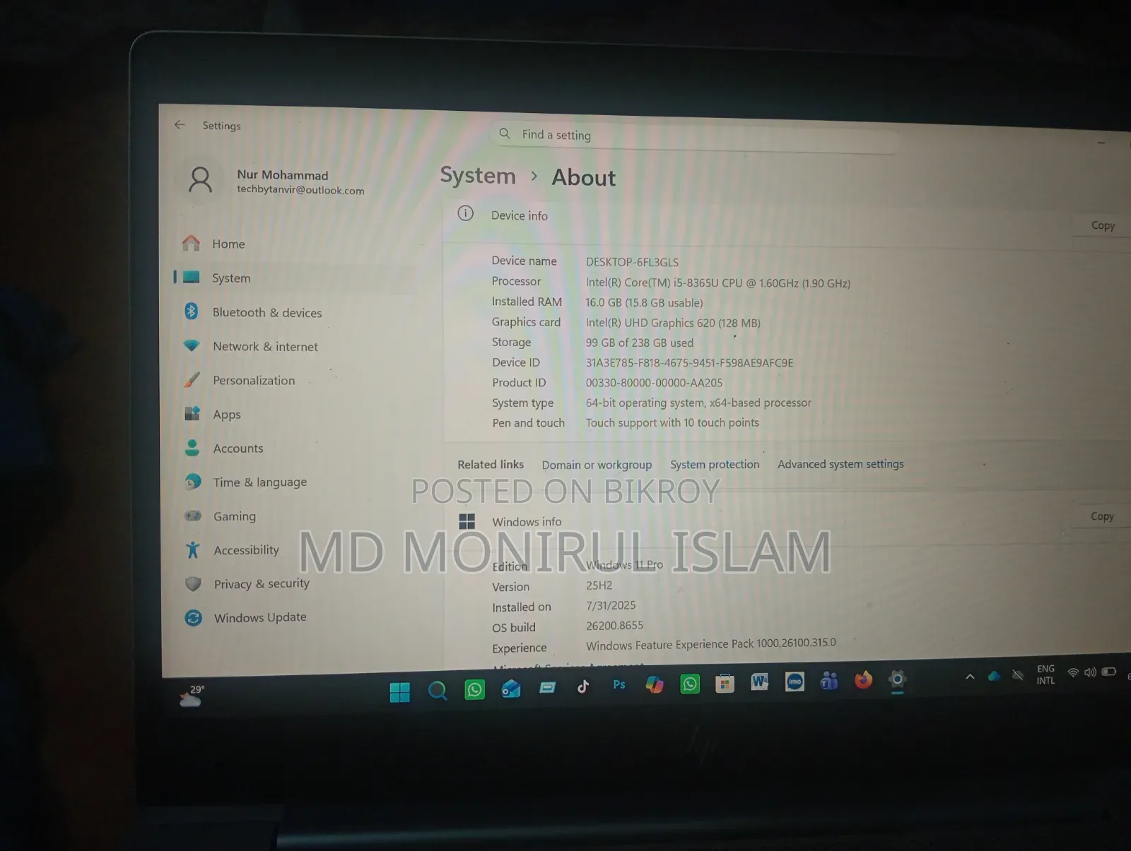 ল্যাপটপ HP EliteBook 840 G6 16GB Intel Core I5 SSHD+SSD 512GB