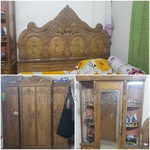 Full Bedroom Set for Sale Including Bed, Almirah, and Dressing Table