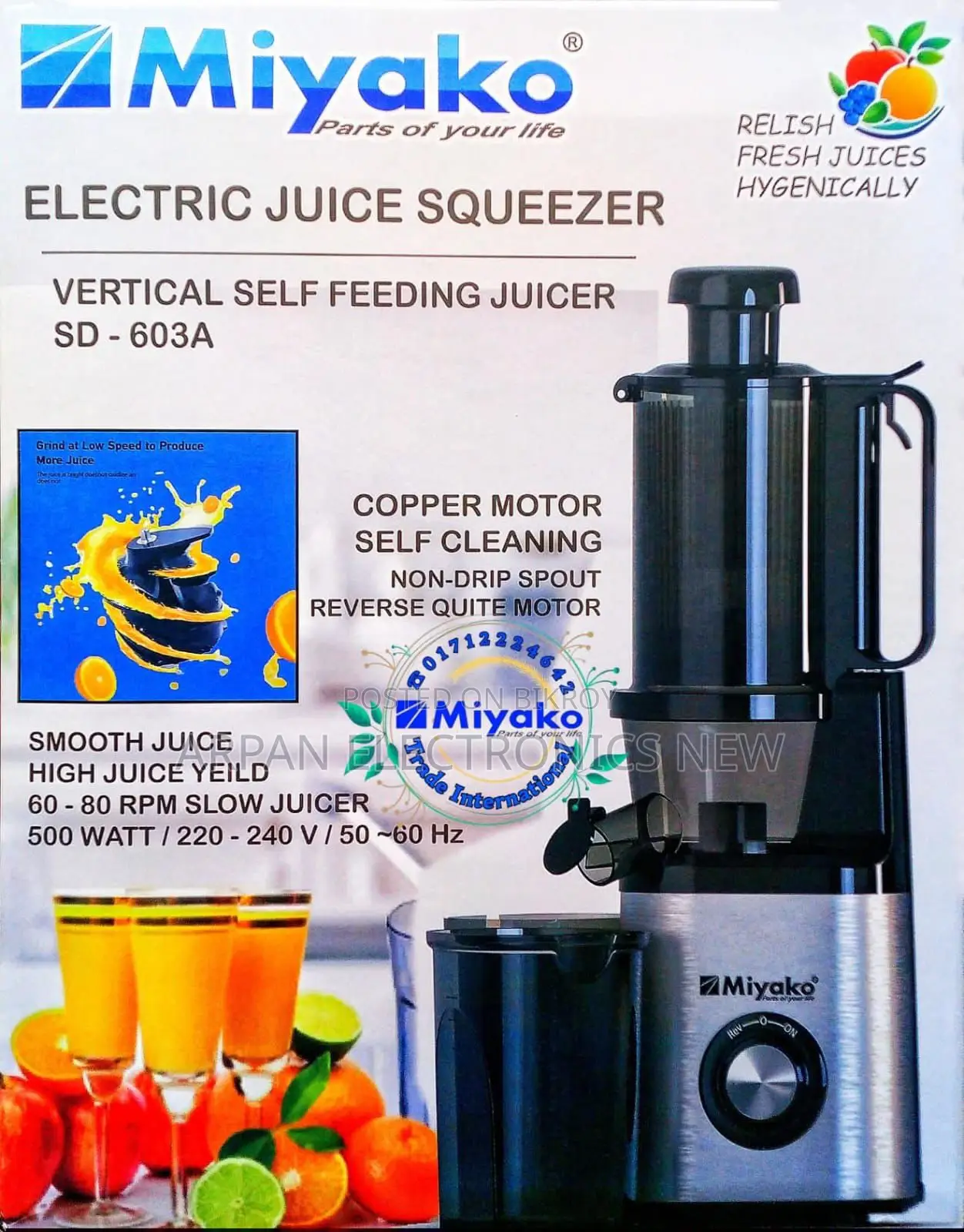 Miyako Electric Juice Squeezer Slow Juicer-Sd-603a