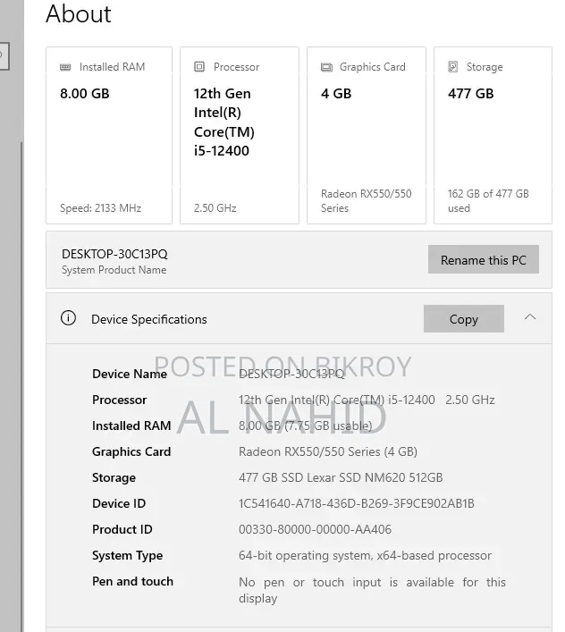 Desktop Computer Asus 8GB Intel Core I5 SSD 512GB