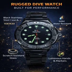 Apache Branded Black Analog Watch Robust Stainless Steel Watch For