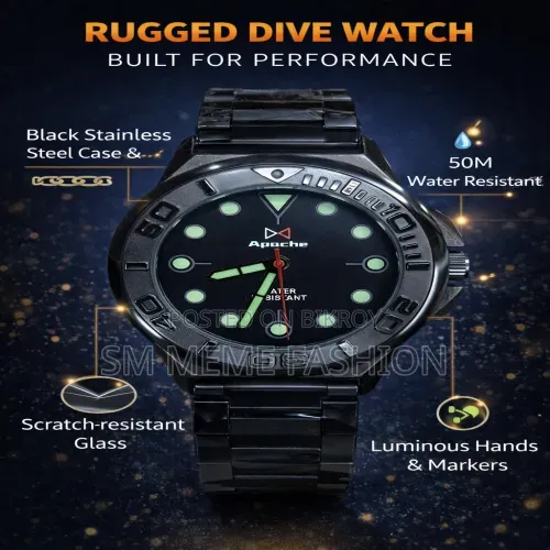 Apache Branded Black Analog Watch Robust Stainless Steel Watch For