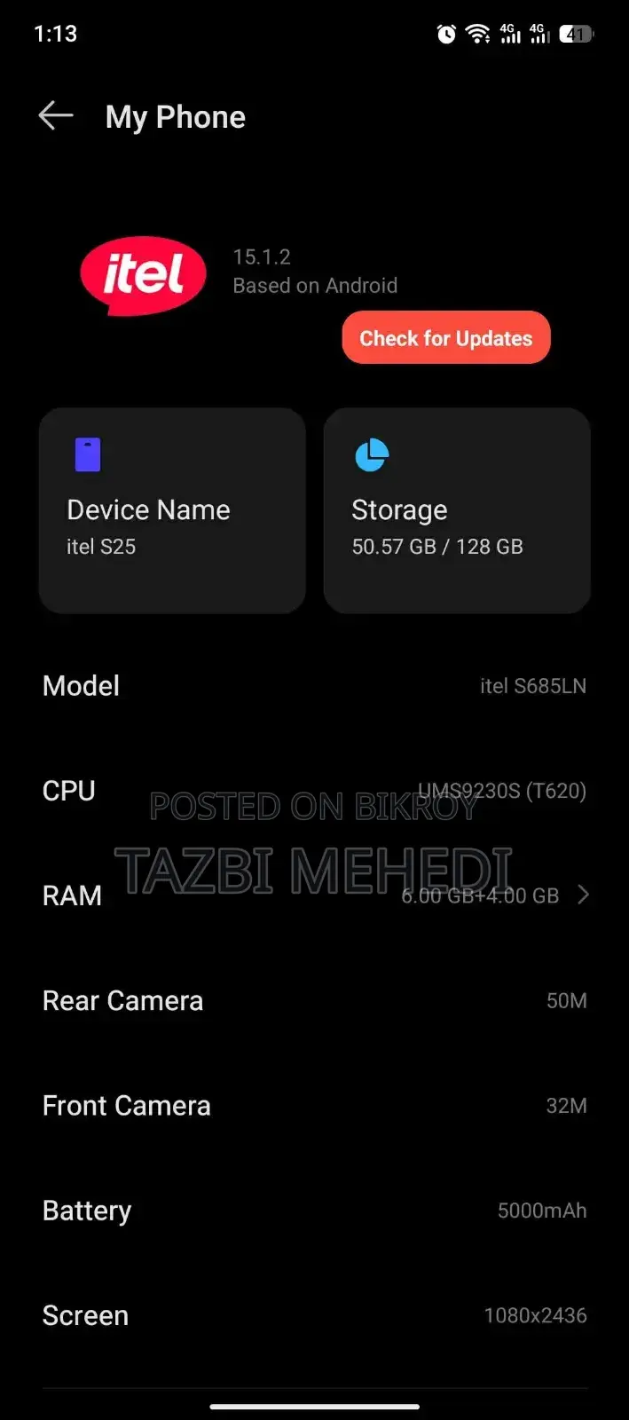 Itel S25 128 GB White