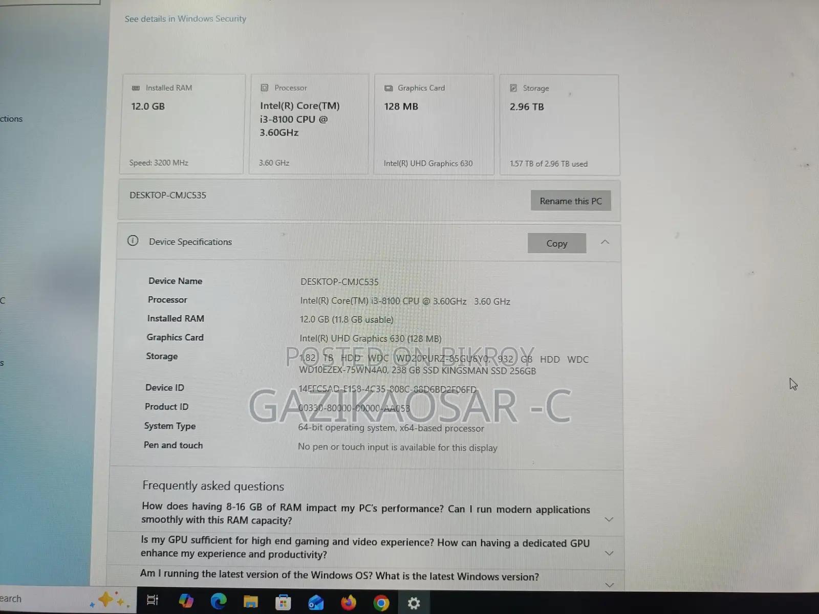 Gigabyte GA-H110MSTX-HD3-ZK 12GB Intel Core I3 HDD+SSD 256GB