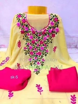 Three-piece set with embroidery work on Georgette