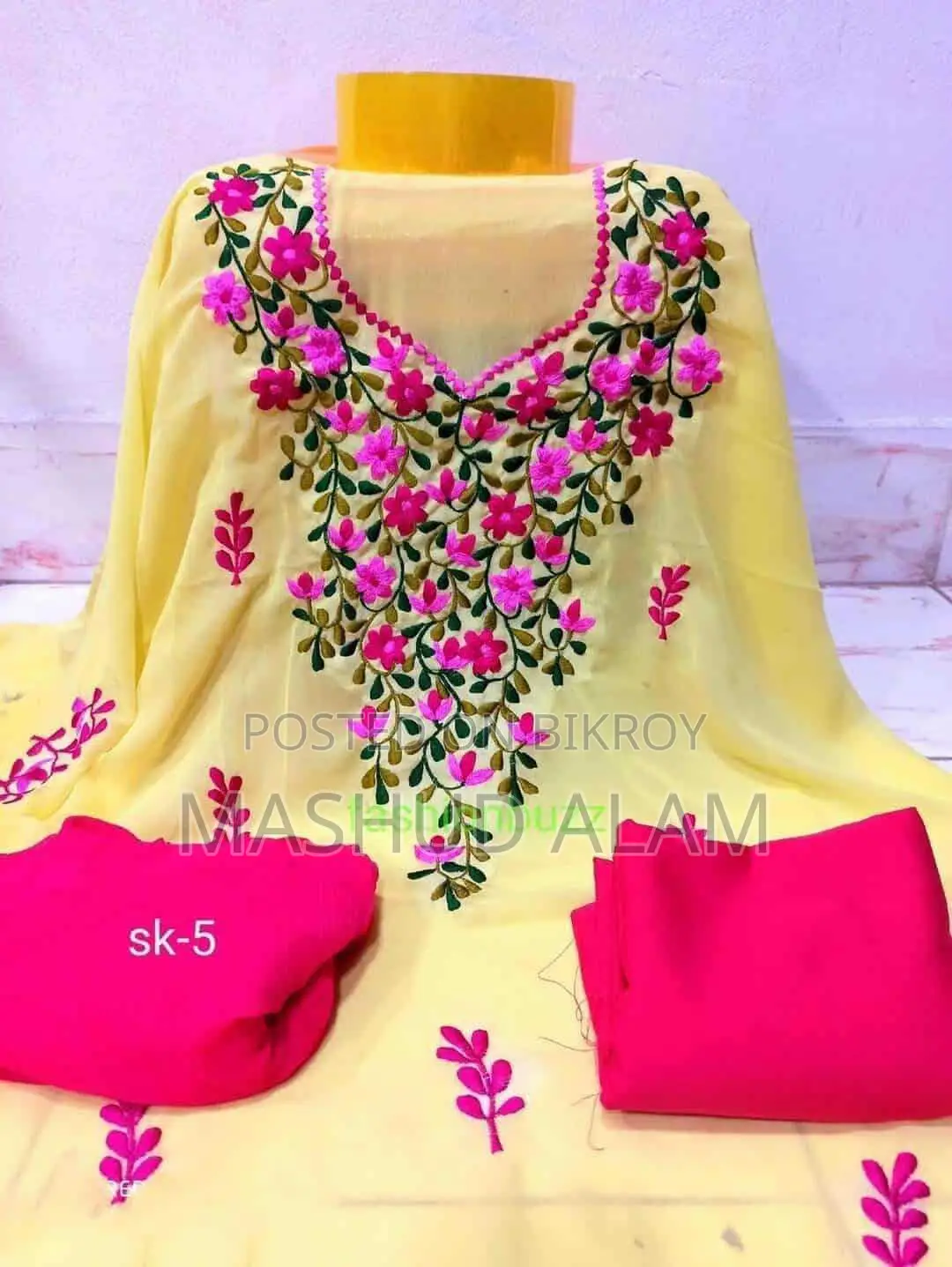 Three-piece set with embroidery work on Georgette