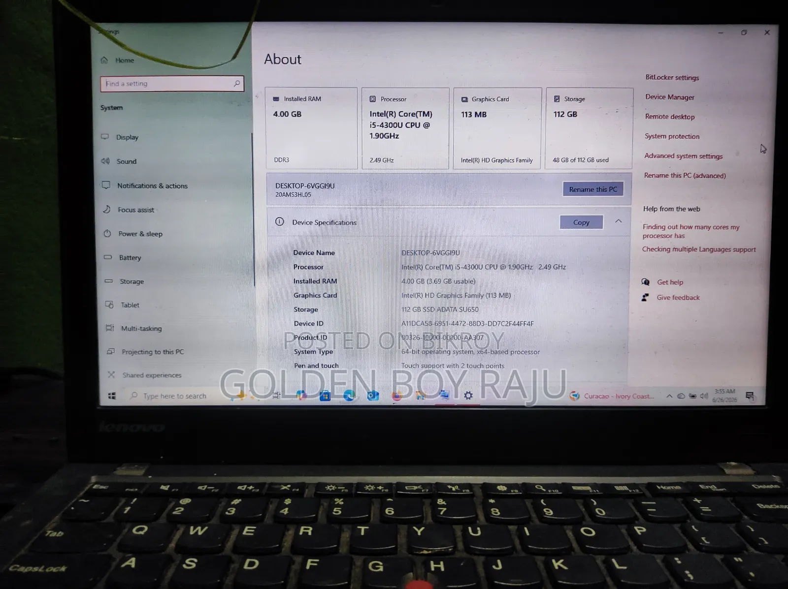 Laptop Lenovo ThinkPad 240X 4GB Intel Core I5 SSD 128GB