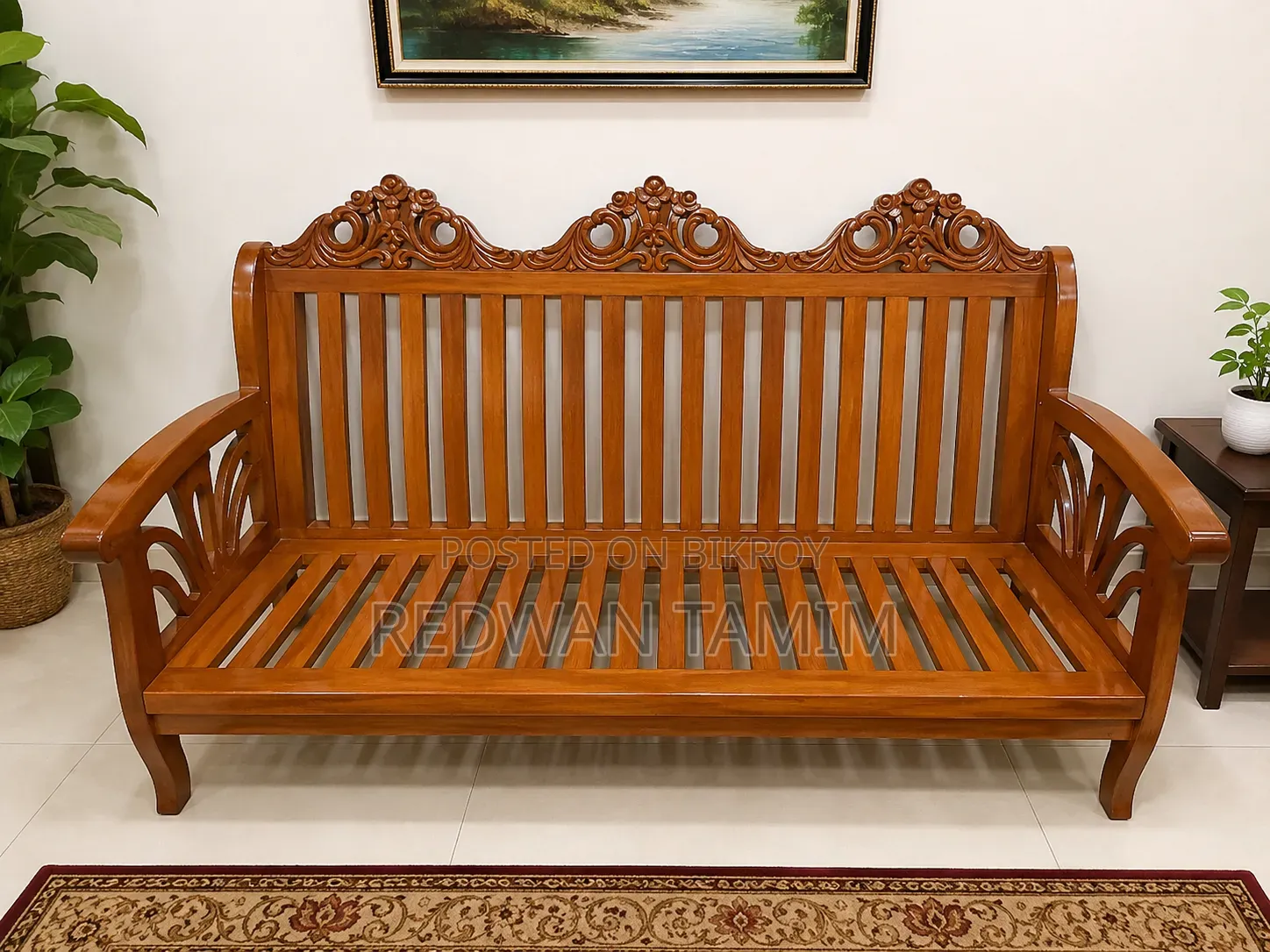 3-seater sofa made of pure teak wood.
