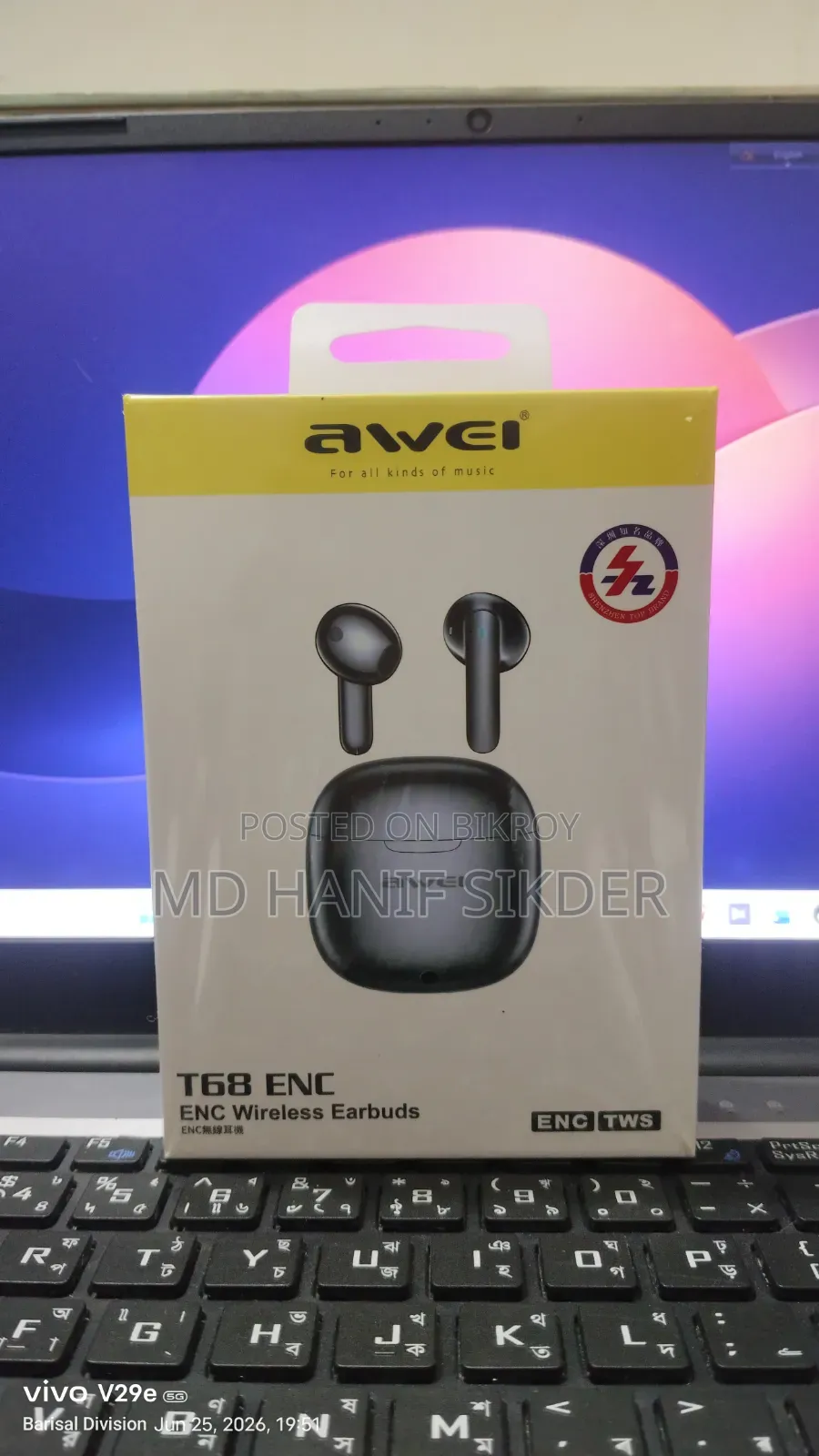 Awei T68 Enc Wireless Earbuds - Fully Fresh Condition (With Box)