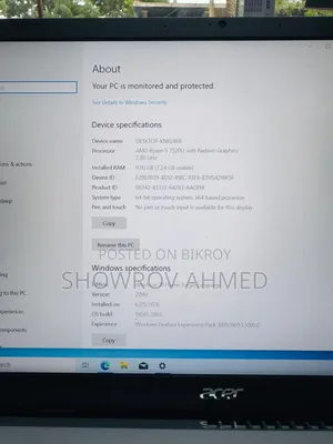 ল্যাপটপ এসার অ্যাসপায়ার ৩ ৮জিবি এএমডি রাইজেন ৫ এসএসএইচডি+এসএসডি ৫১২জিবি