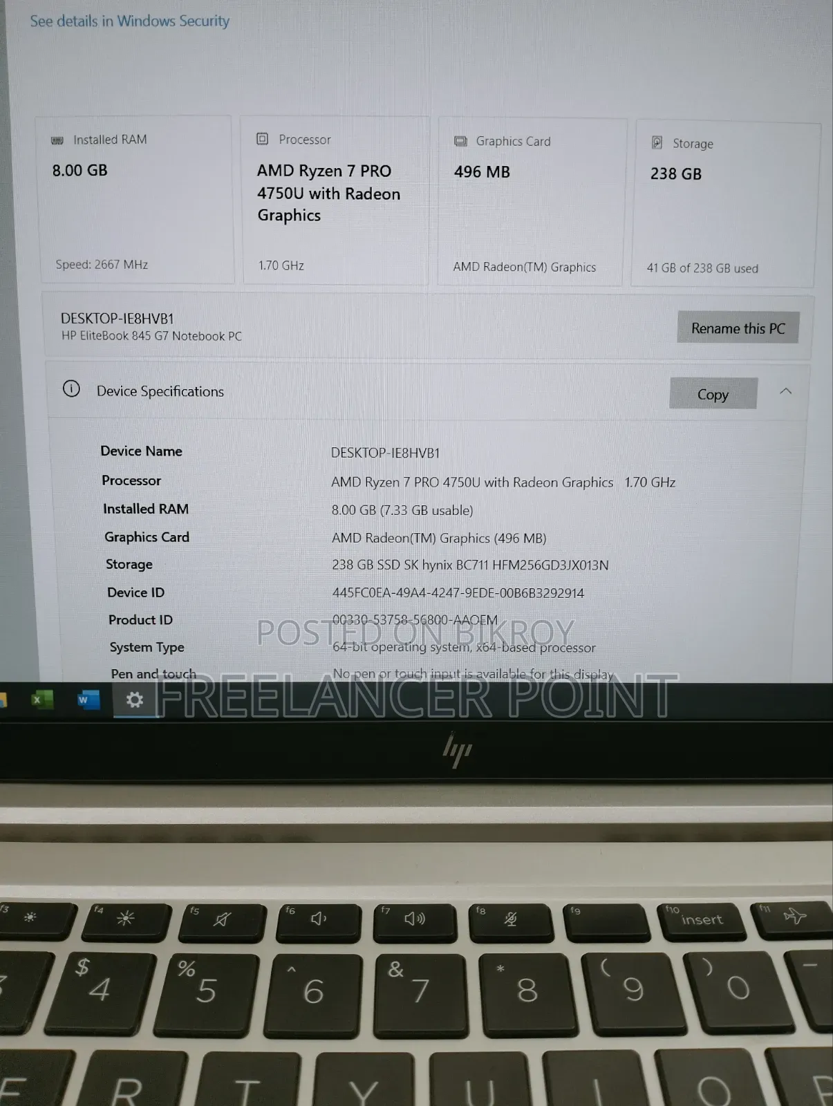 Laptop HP EliteBook 845 G7 8GB AMD Ryzen 7 SSD 256GB