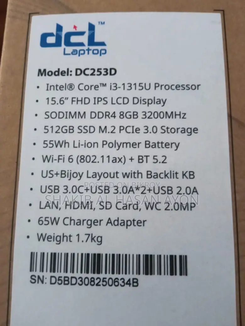 New Laptop 8GB Intel Core i3 SSD 512GB