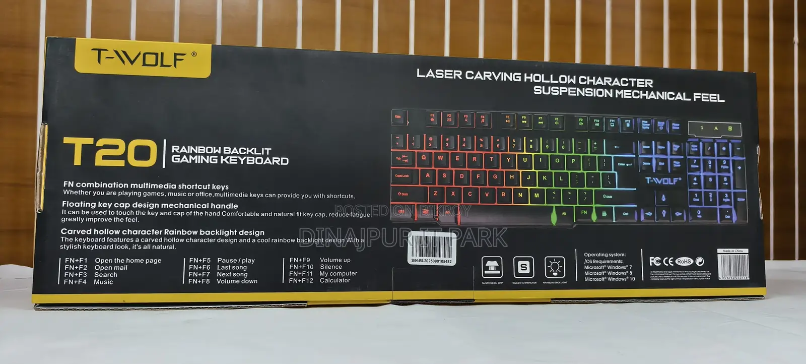 T-Wolf T20 Rainbow Backlit Wired Gaming Keyboard