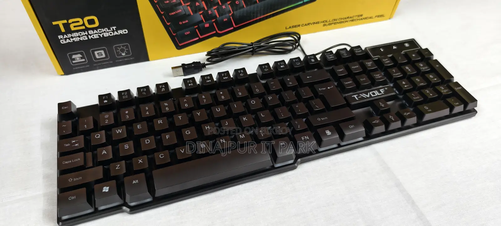 T-Wolf T20 Rainbow Backlit Wired Gaming Keyboard