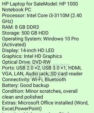 Laptop HP 8GB Intel Core I3 HDD 500GB
