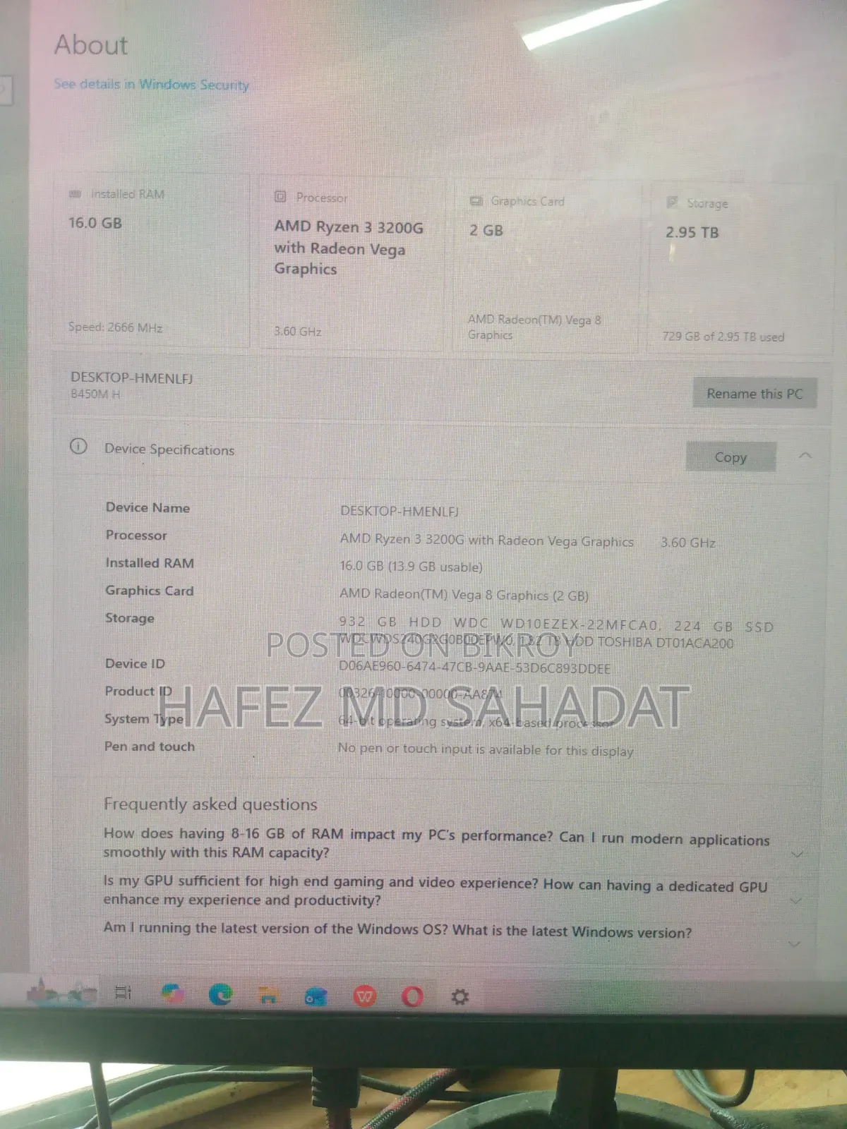 Desktop Computer Razer 16GB AMD Ryzen 3 SSD 3TB
