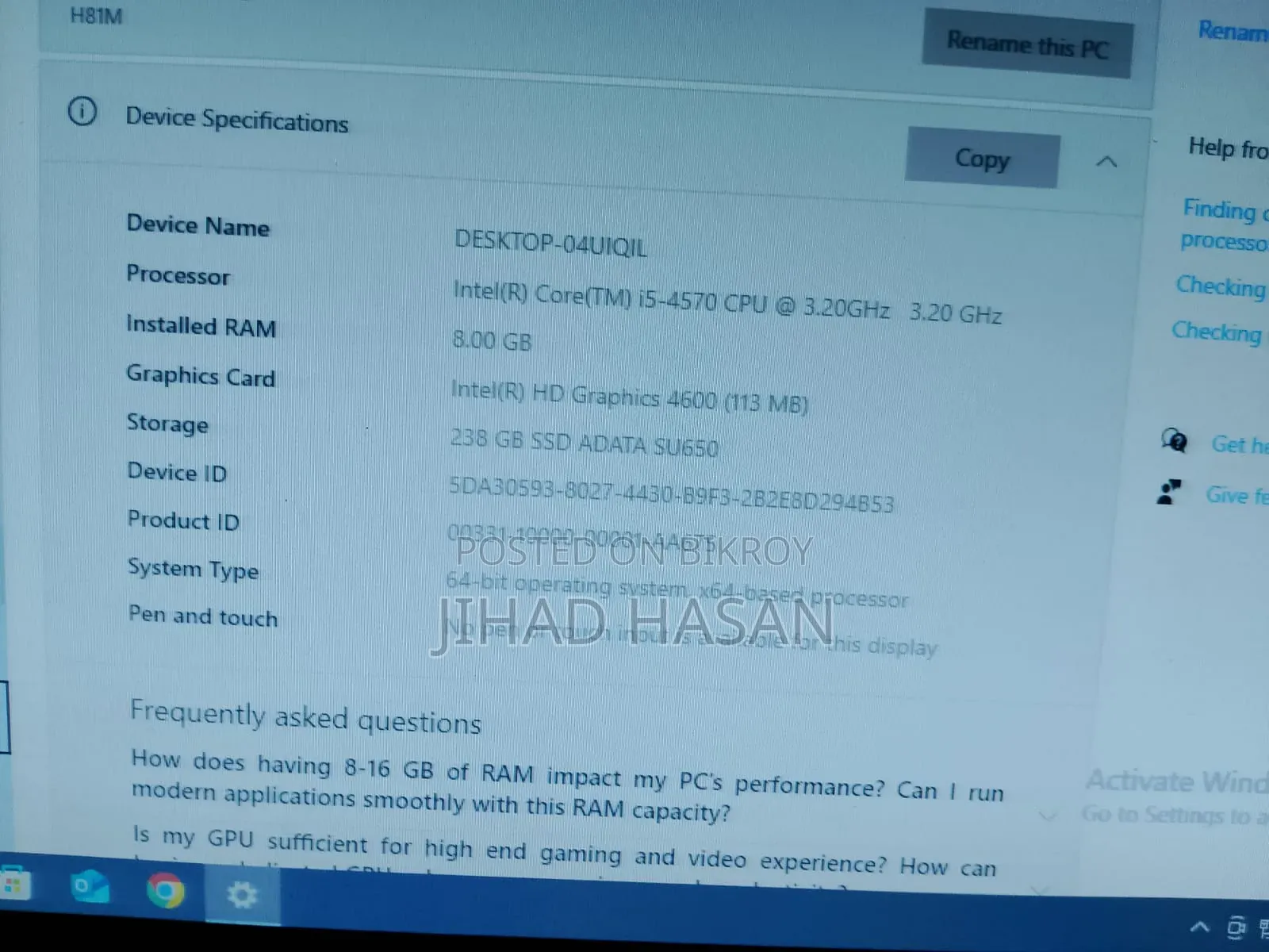 Desktop Computer Gigabyte 8GB Intel Core i5 SSD 256GB
