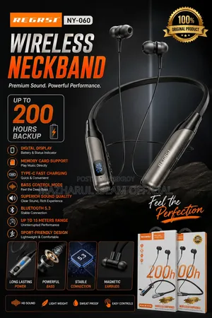Regrsi NY-060 Neckband | 200h Backup | Display | Bass Sound