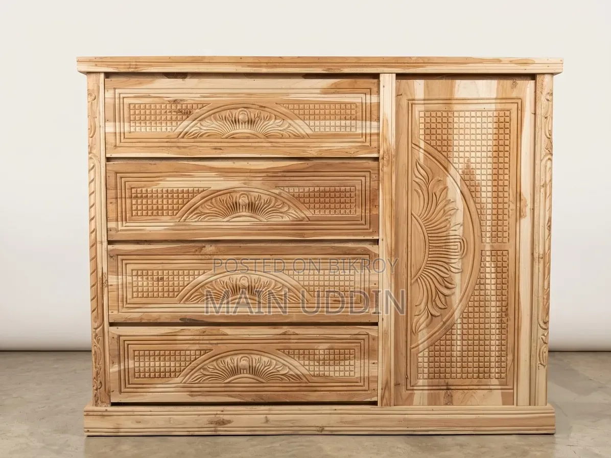 Attractive Carved Teak Wood Dresser (Unvarnished / Unpolished)