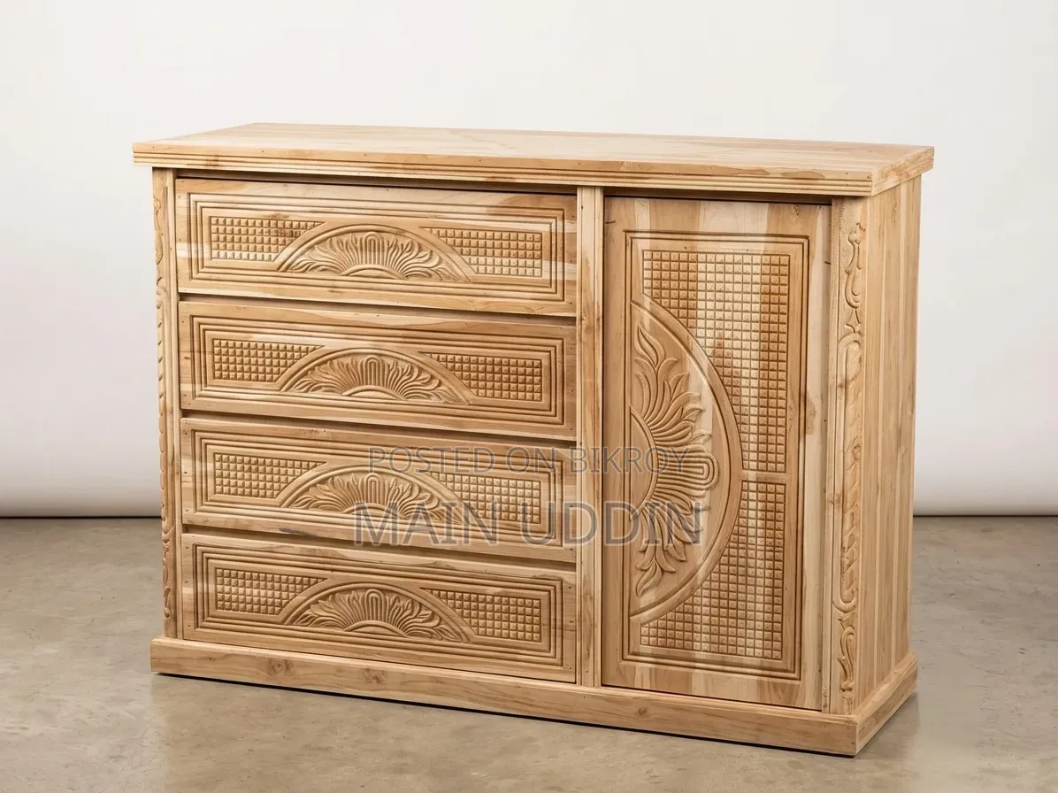 Attractive Carved Teak Wood Dresser (Unvarnished / Unpolished)