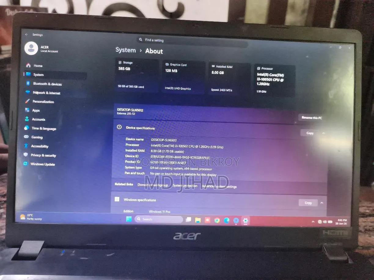 ল্যাপটপ Acer Aspire A315 52 8GB Intel Core I3 HDD 512GB