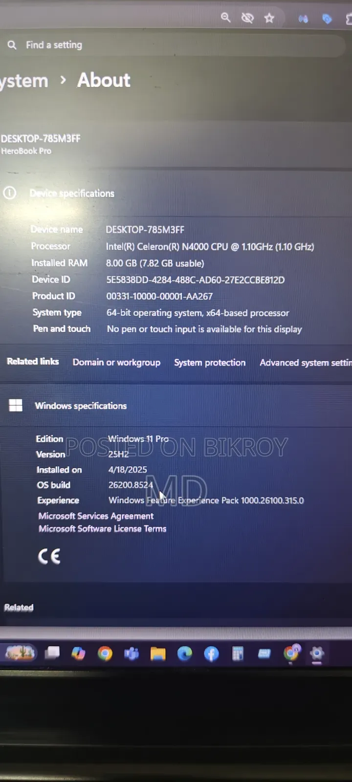 Laptop 8GB Intel Celeron SSD 256GB