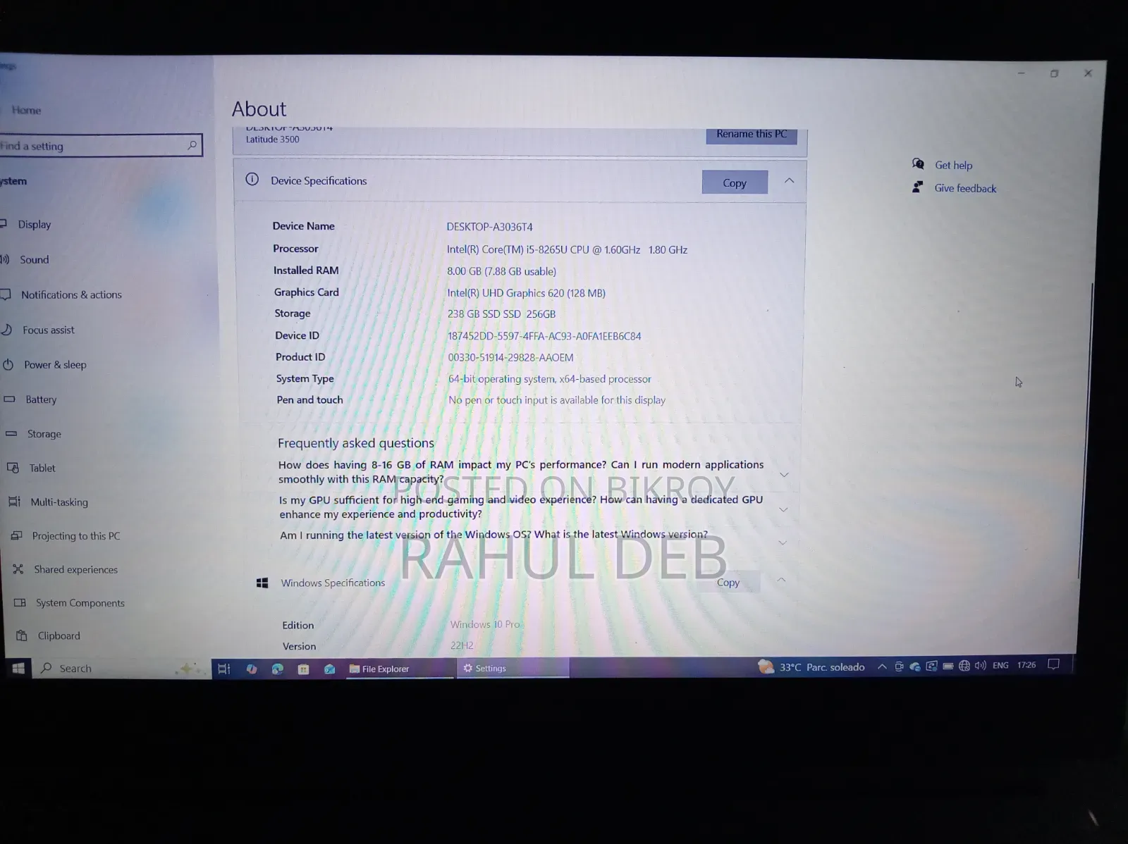 Laptop Dell Inspiron 15 3500 8GB Intel Core I5 SSD 256GB