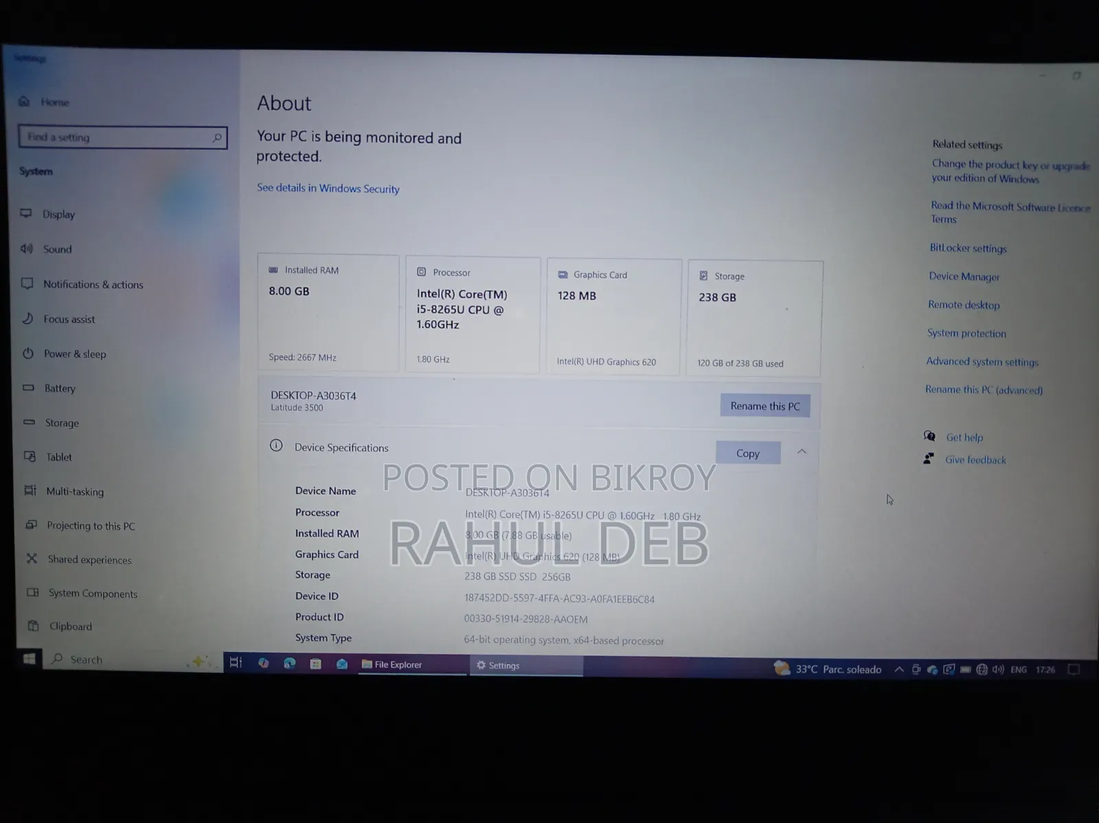 Laptop Dell Inspiron 15 3500 8GB Intel Core I5 SSD 256GB