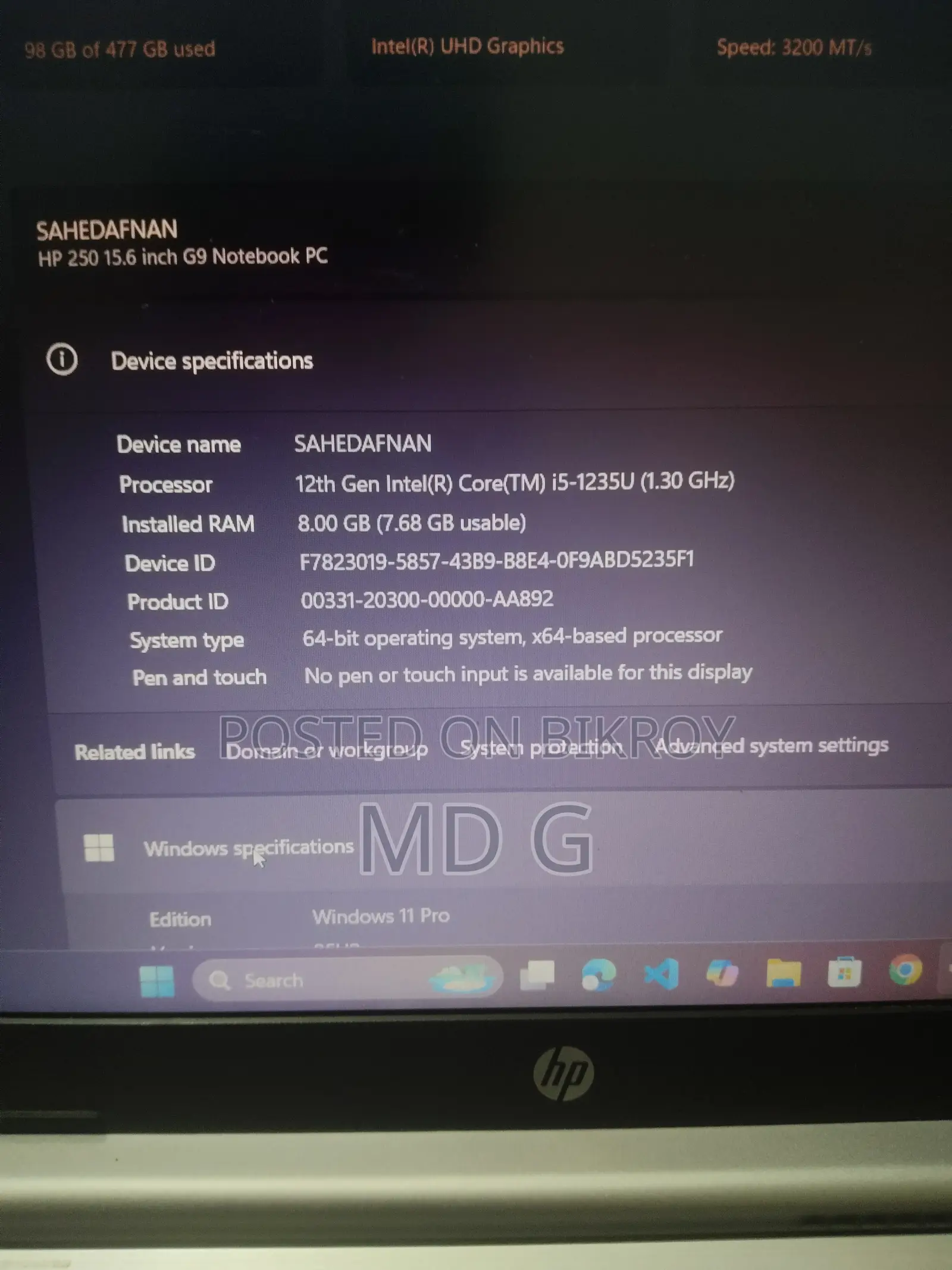 Laptop HP 250 G10 8GB Intel Core I5 SSD 512GB