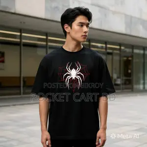 Premium Men's Drop Shoulder Black T-Shirt (Spider Logo)
