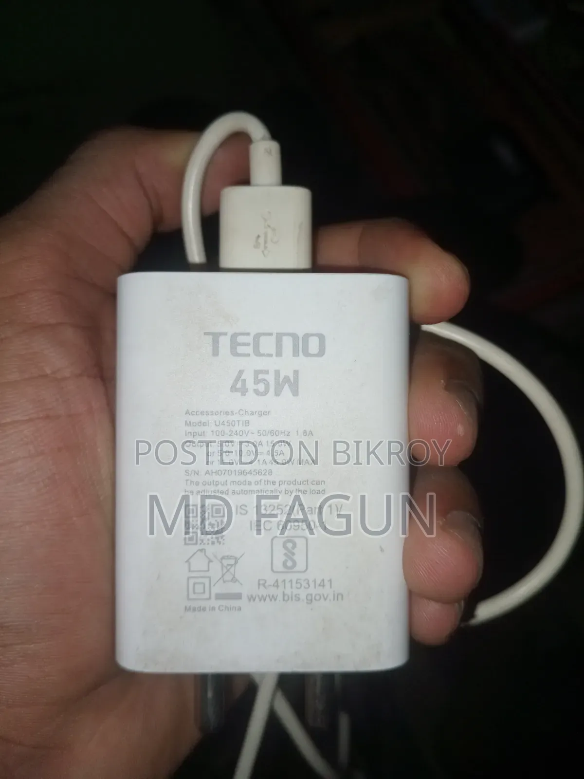 Original Charger Techno Spark 40pro, inbox if interested