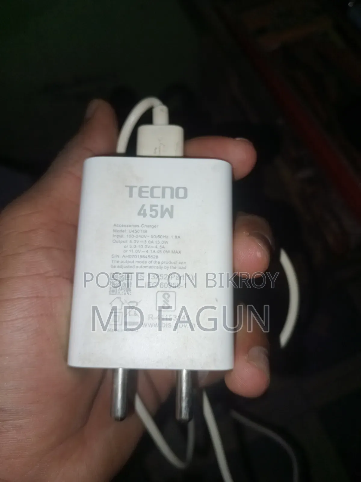 Original Charger Techno Spark 40pro, inbox if interested