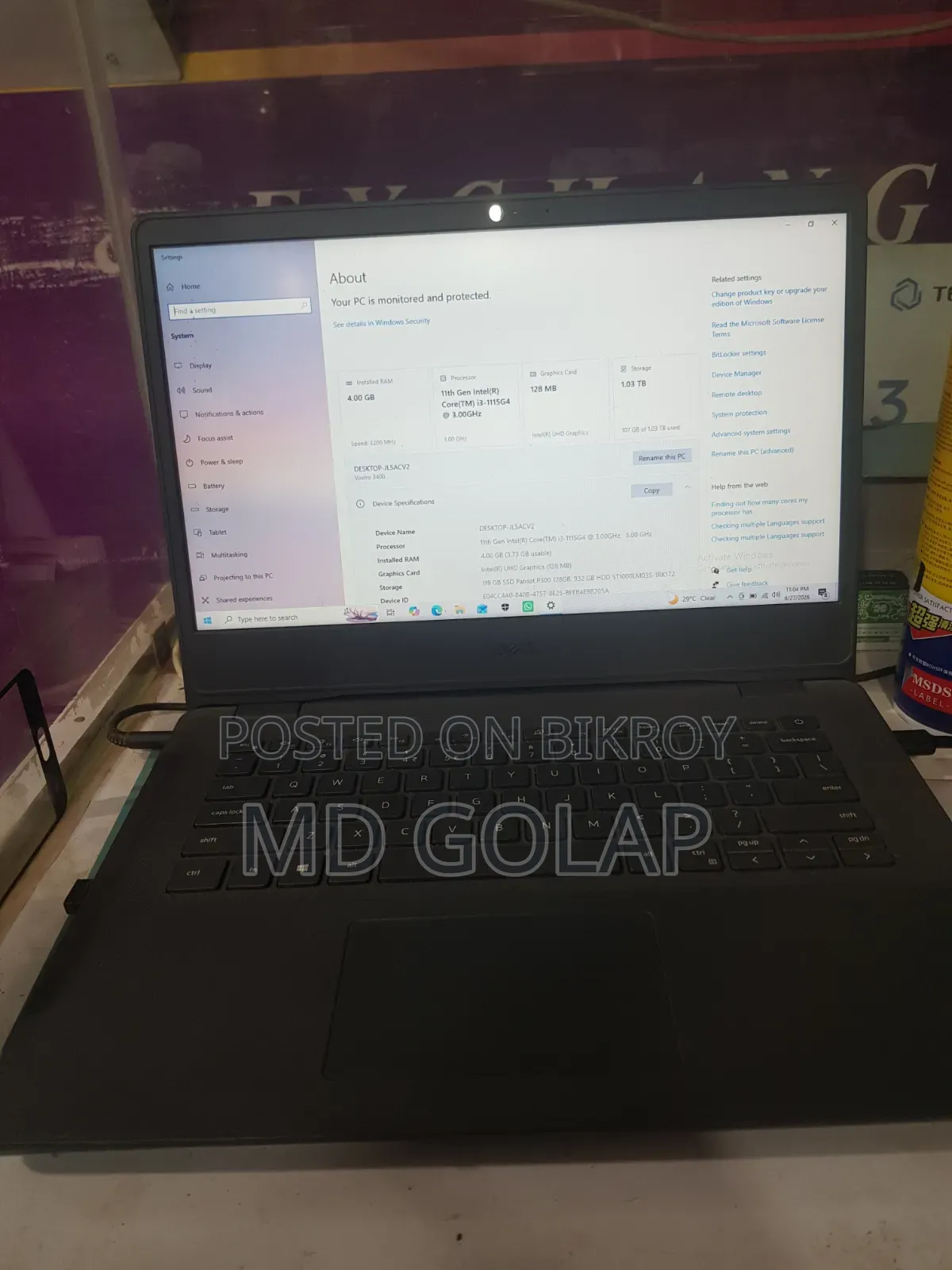Laptop Dell Vostro 3400 4GB Intel Core I3 HDD+SSD 1T