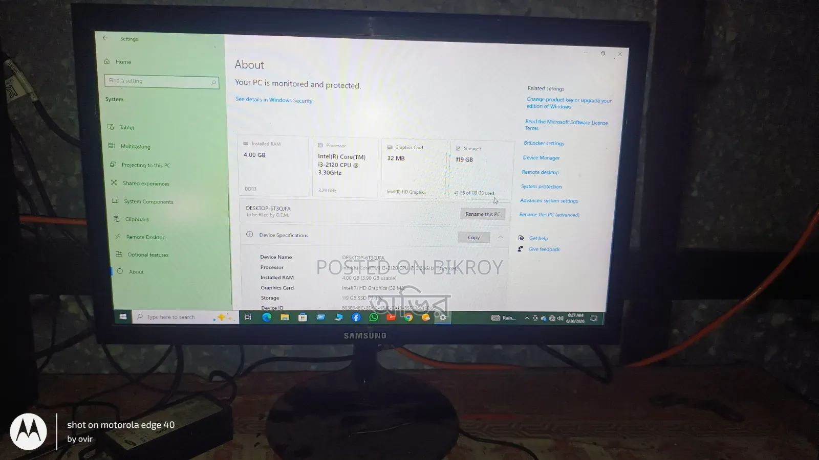 Desktop Computer 4GB Intel Core I3 SSD 128GB
