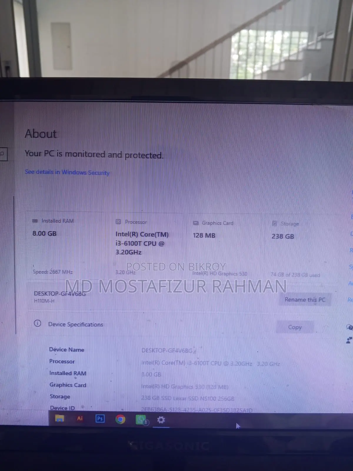 Desktop Computer Gigabyte 8GB Intel Core I3 SSD 256GB