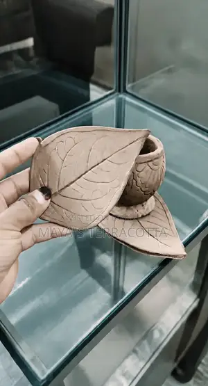 Handmade Terracotta Leaf Coaster Set + Mini Pot ৳350