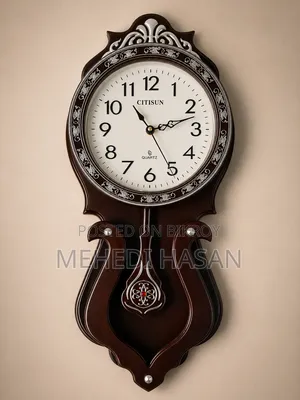 Elegant Wooden Pendulum Wall Clock With Accurate Quartz Movement.