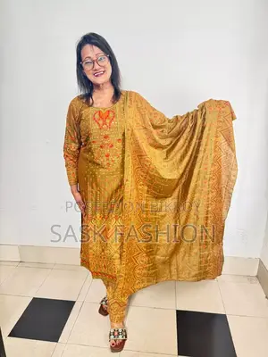 Silk ready three-piece, embroidered with sequence work.